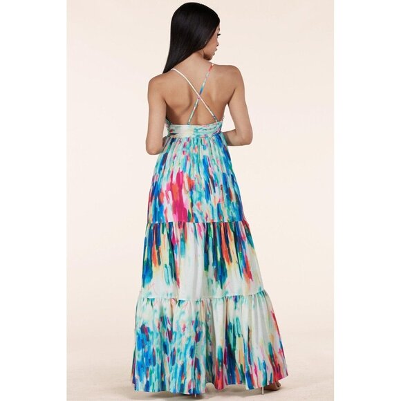 L’ATISTE Color spectrum Tiered Maxi Dress Size Small - Picture 2 of 11